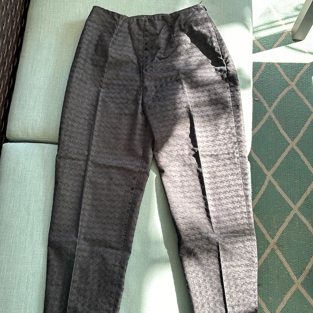 Black on black pattern. Great slacks for work, goes well with sweater or blazer.